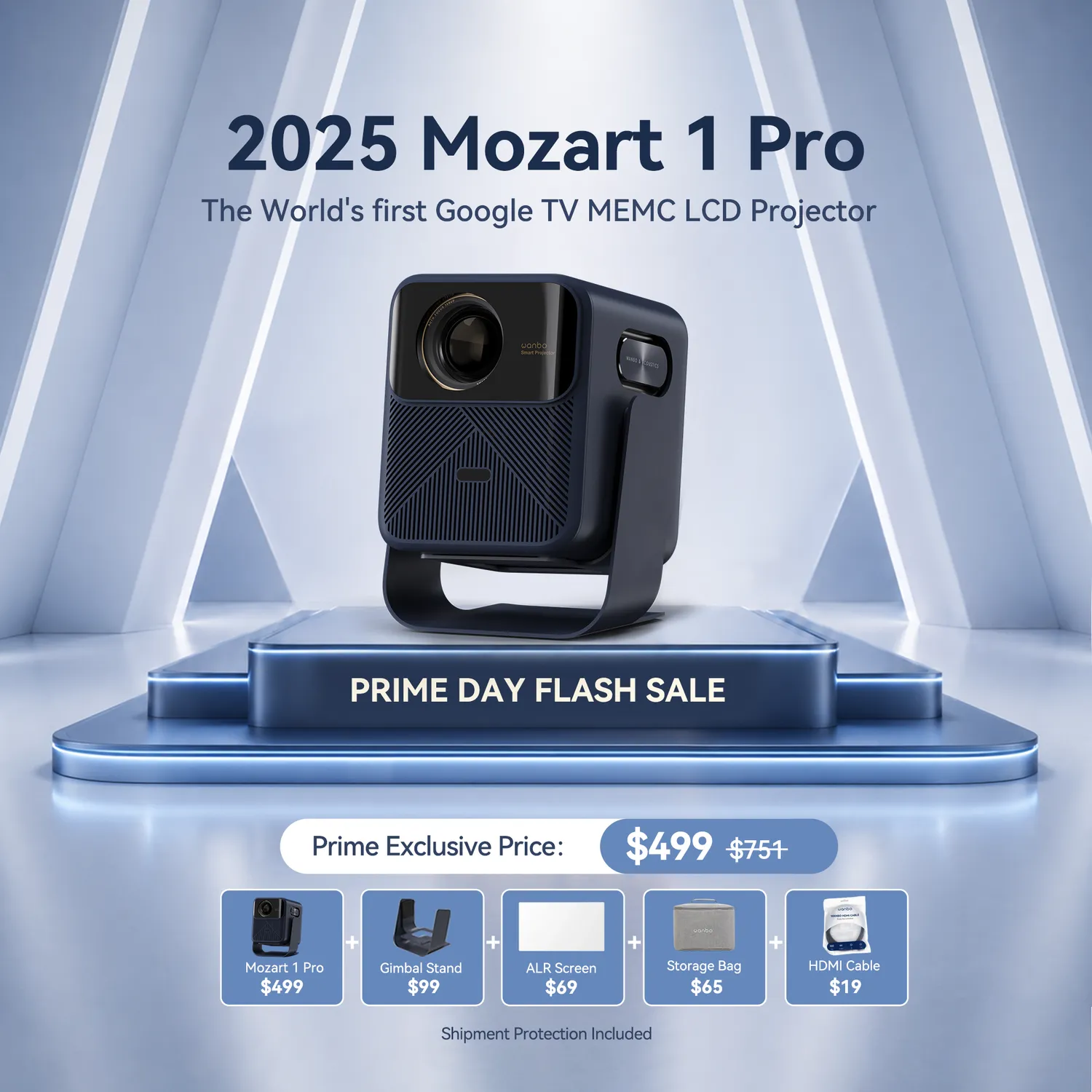 Wanbo Mozart 1 Pro 2025 projektor 1200 ANSI stativveske