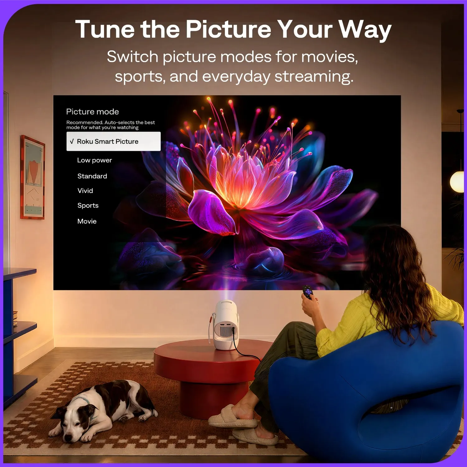 Aurzen EAZZE E1R miniprojektor Roku TV bærbar