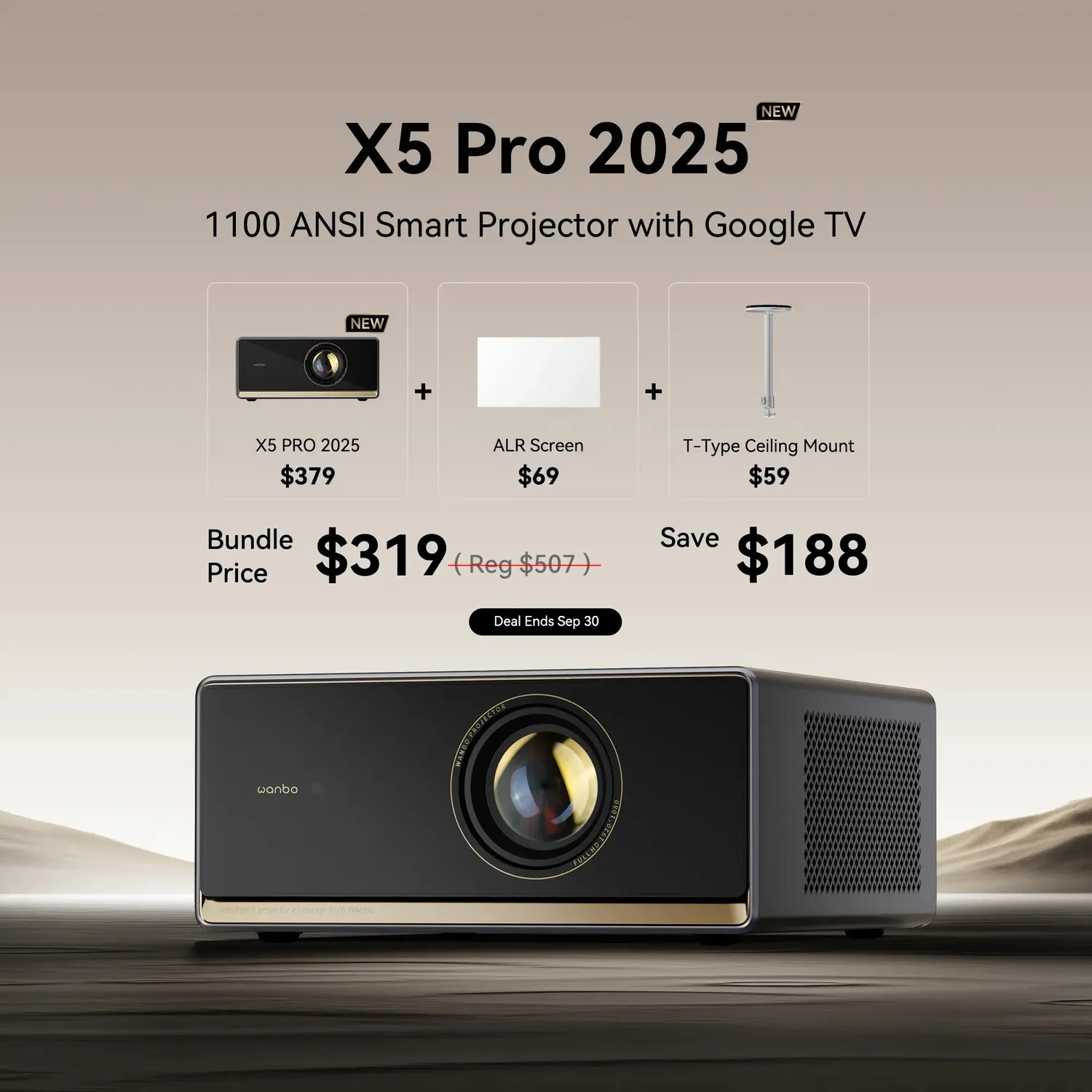 Wanbo X5 Pro projektor Google TV EU-plugg 1100 ANSI