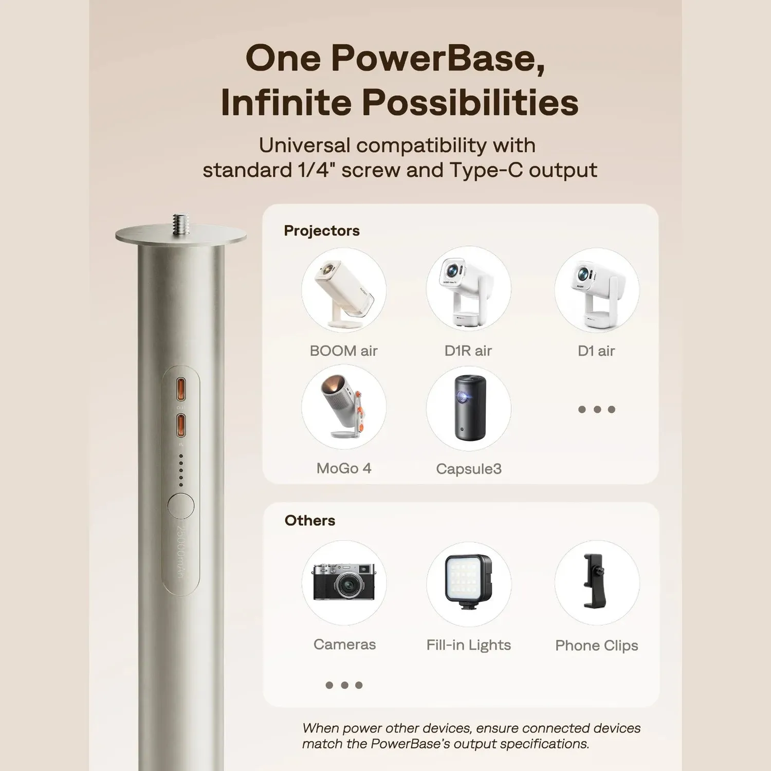 Aurzen PowerBase stativ powerbank 25000mAh 52cm