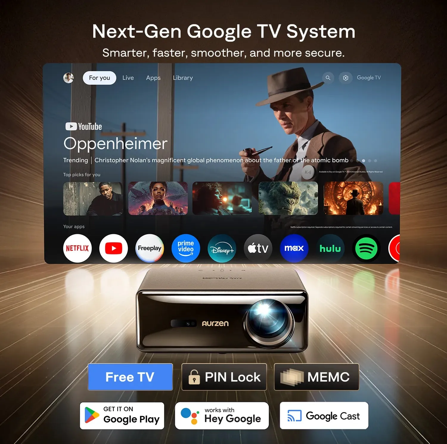 Aurzen EAZZE D1 MAX projektor 1080P Google TV brun