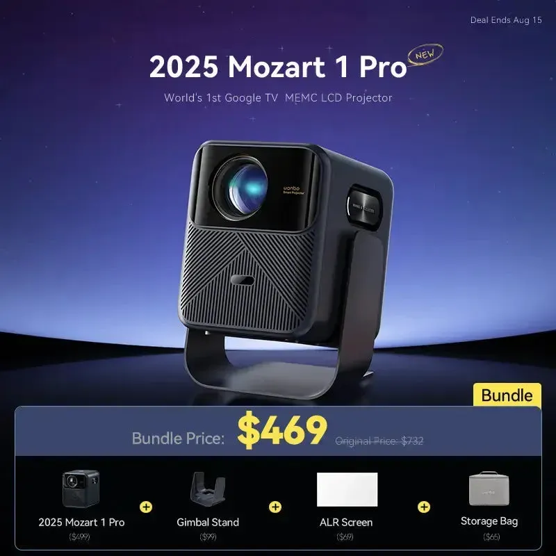 Wanbo Mozart 1 Pro projektor bundle med stativ og lerret