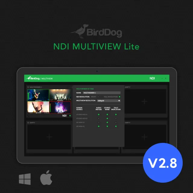 BirdDog NDI Multiview Lite programvare multivisning