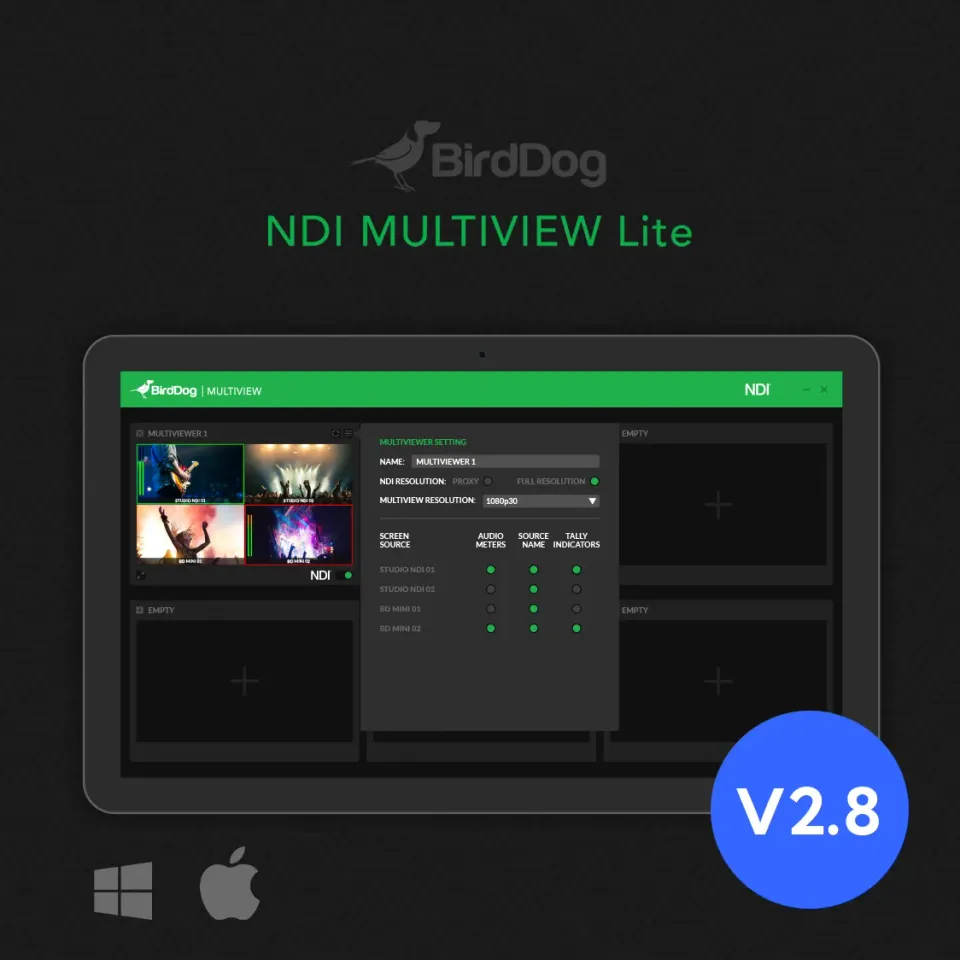 BirdDog NDI Multiview Lite programvare multivisning