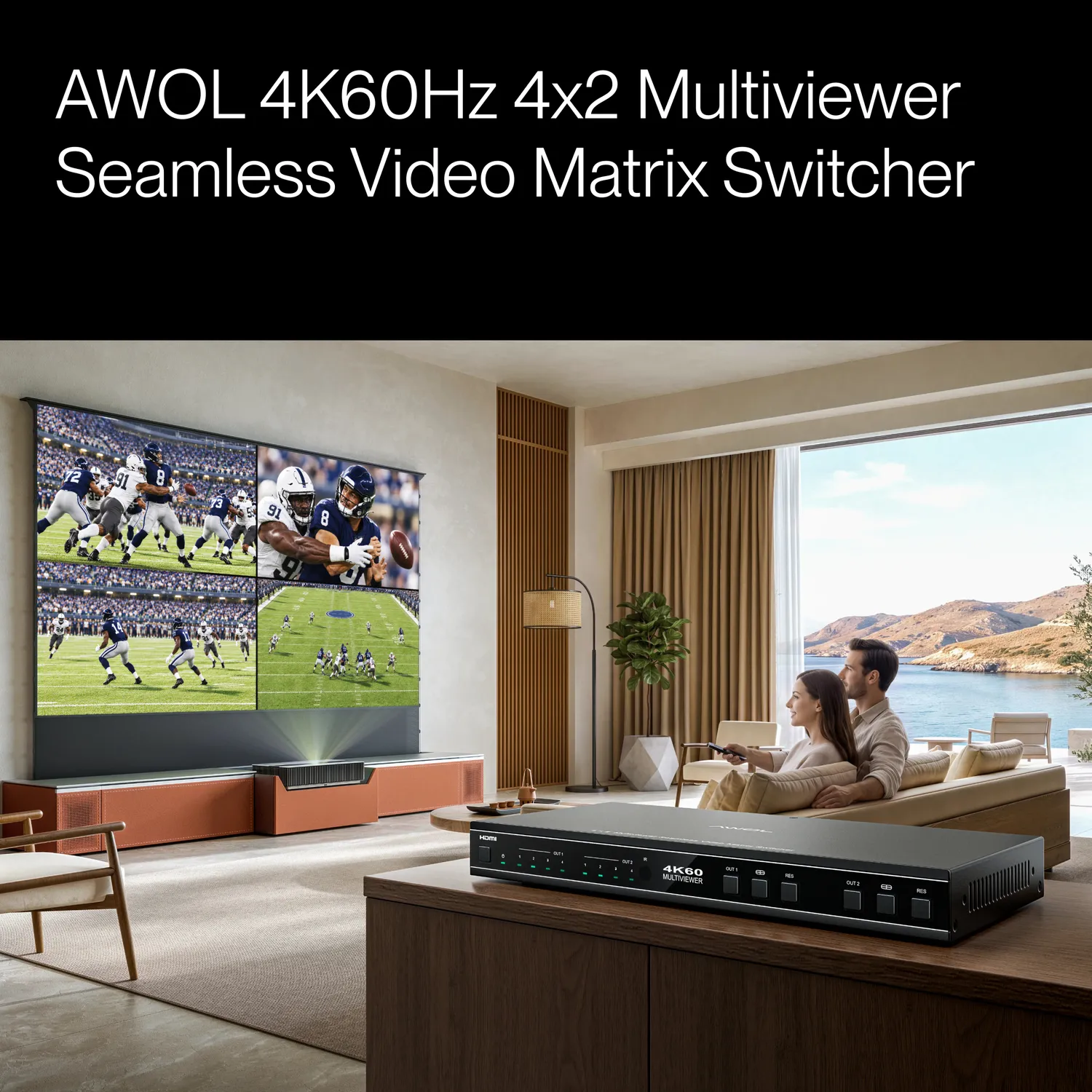 AWOL Vision 4K 4x2 multiviewer HDMI-matrix bryter