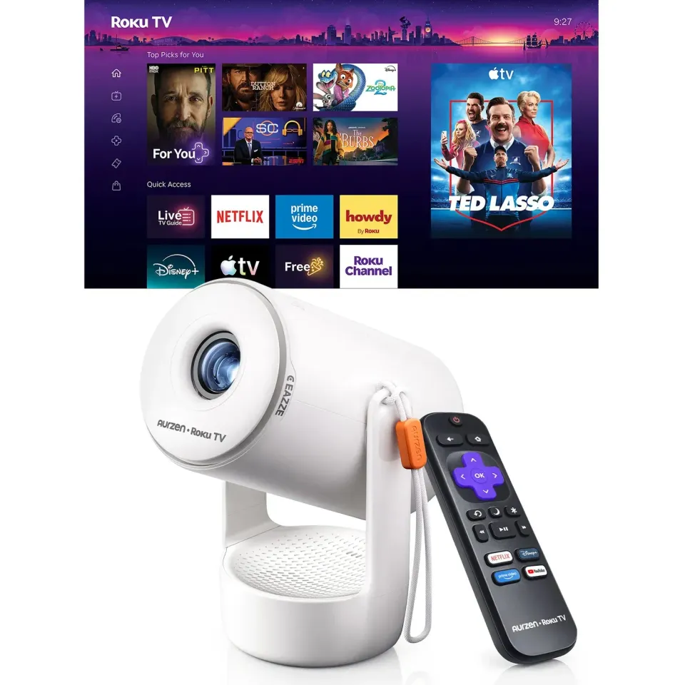 Aurzen EAZZE E1R miniprojektor Roku TV bærbar