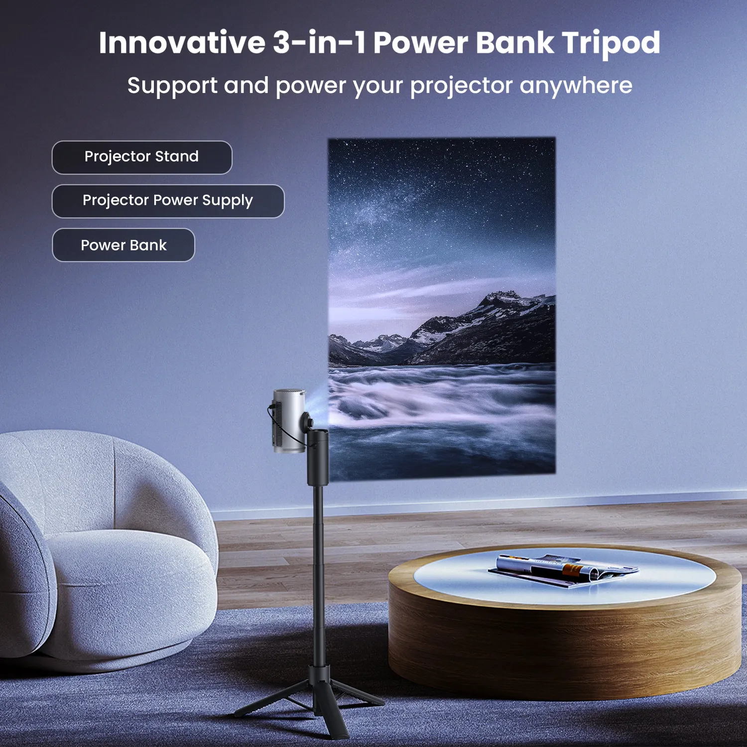 JMGO PicoPlay stativ med powerbank 20000 mAh
