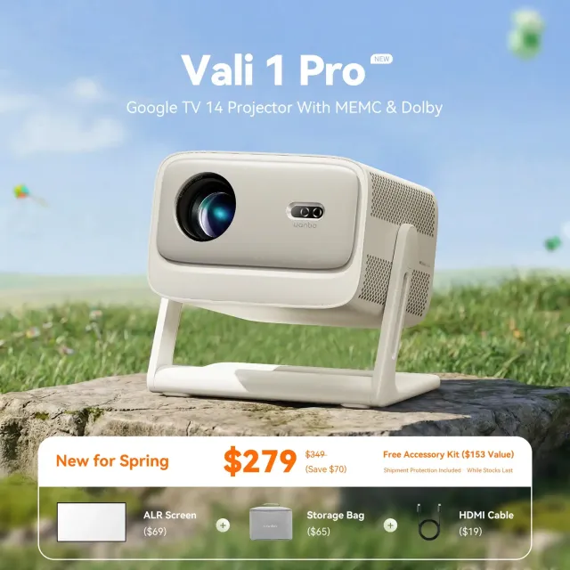 Wanbo Vali 1 Pro projektor Google TV med 900 ANSI lumen